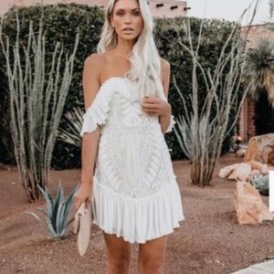 Saints + Secrets off the shoulder lace dress in white